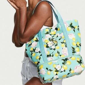 Nip luxury VS teal Tiffany blue lemon floral cooler tote zip H20 proof jumbo bag